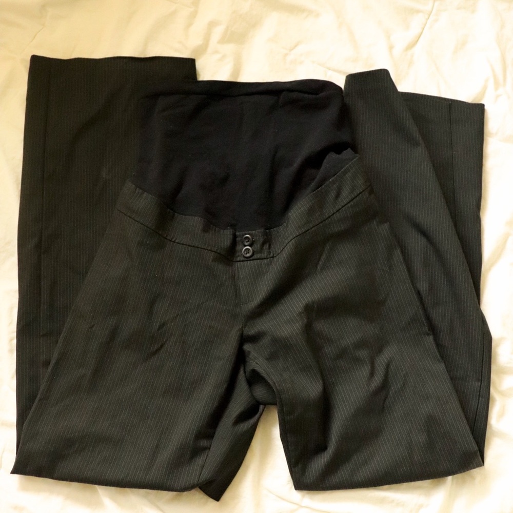 Black and White Pinstriped Maternity Dress Pants